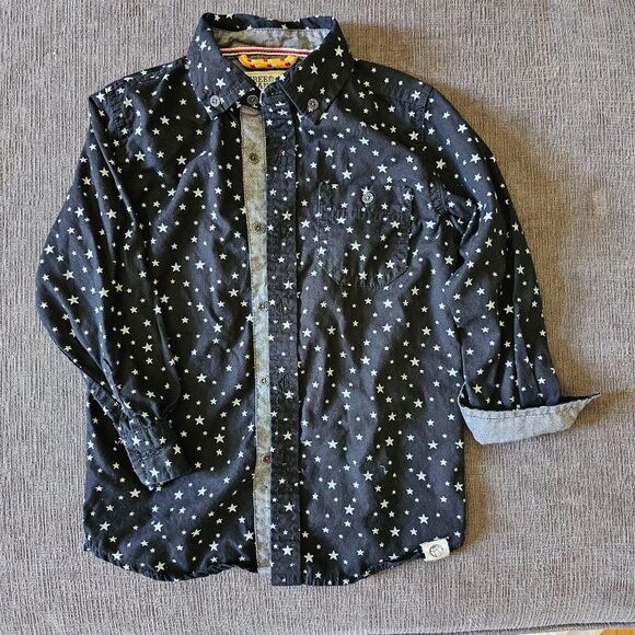 Free Planet Kids 100% Cotton Star Pattern Button Down Shirt Black Size 4T - Picture 1 of 8
